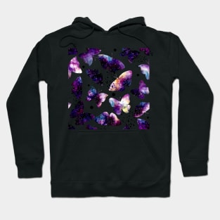 Watercolor Colorful Galaxy, Butterflies and Black Dots Hoodie